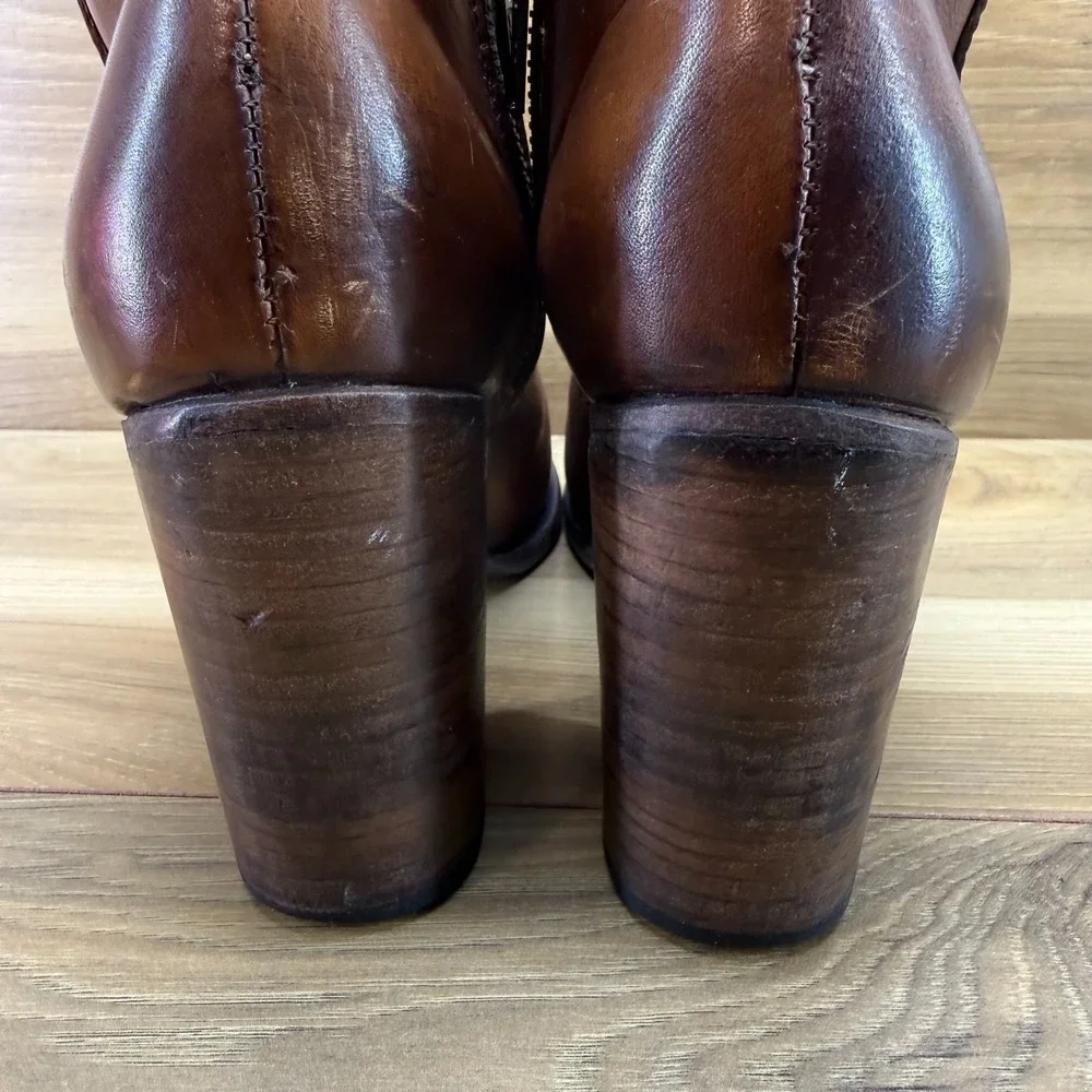 FREEBIRD Darius Bootie Brown Leather 9 Stacked Heel Zip Boho Festival Chic